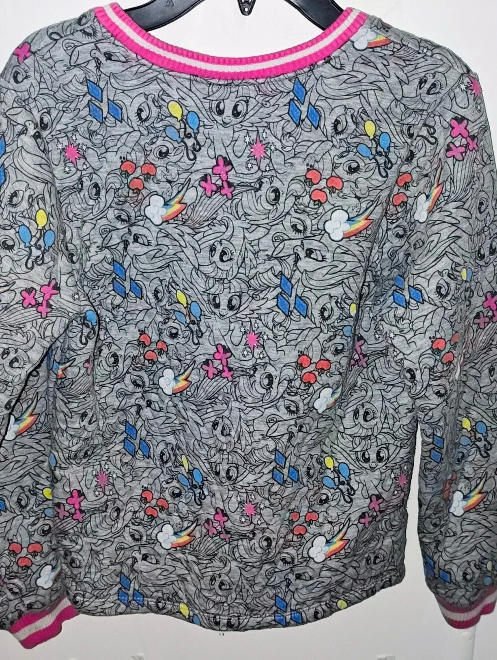 My Little Pony Gray Quilted Sweatshirt W/ Pink & White Trim All Over Graphics